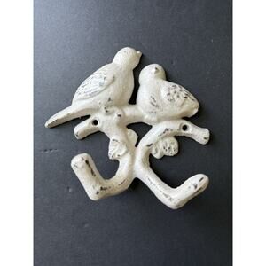 Vintage Bird Coat Hanger Hook Cast Iron Rustic Beige Cottagecore Farmhouse